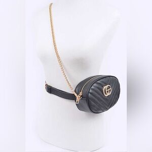 Gold Logo Quilted Convertible Crossbody Fanny Pack